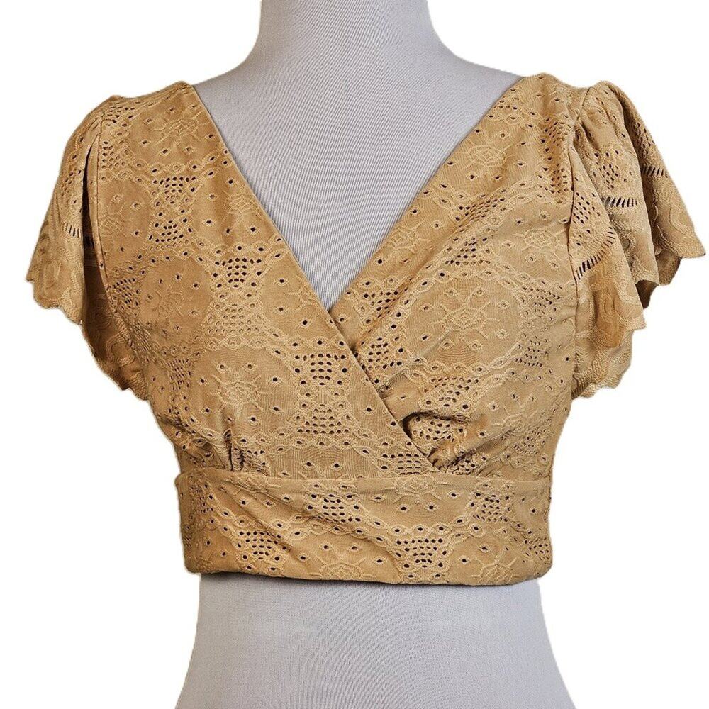 EUC URBAN Romantics Womens M Wrap Front Crop Top Golden Tan Summer Festival
